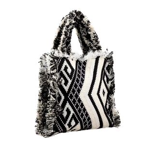 Black and White Patterned Handloom Pattern Women's Tote Bag